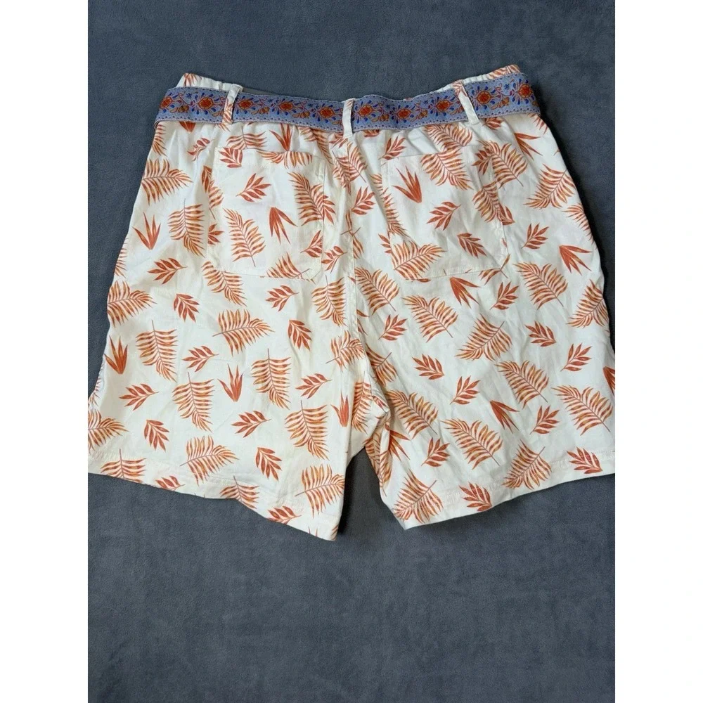 Soft Surroundings Women's Summer Breeze Palm Linen Shorts Sz XL/18 NWT Tropical